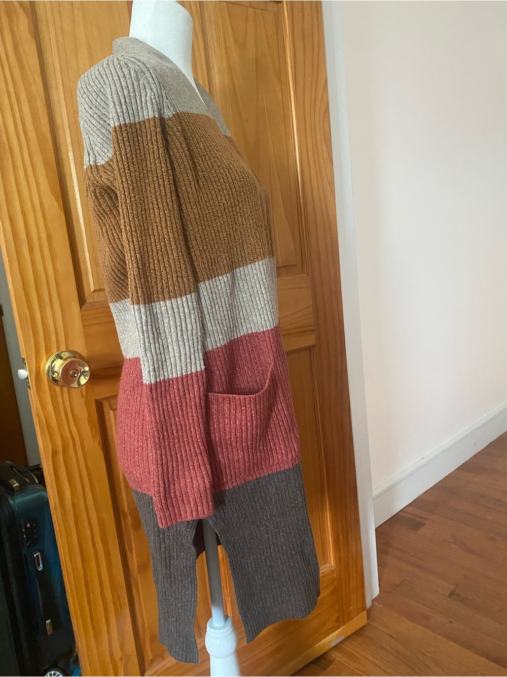 LOFT Long Colorblock Ribbed Open Front Cardigan Sweater Small - Picture 4 of 12